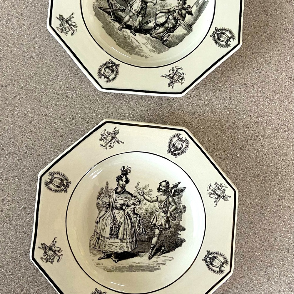 VTG A MOTTAHEDEH Design White Black Octagonal Plate Toile ITALY
s.5062
